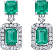 Qirat Fine Jewelry Emerald Cut Emerald & Diamond Halo Drop Earrings