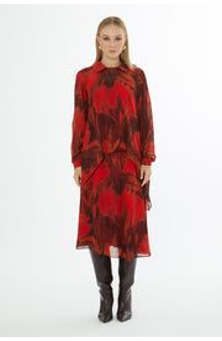 Gizia Collared Patterned Relaxed-Fit Blouse with Inner Camisole, Alternate, color, Red