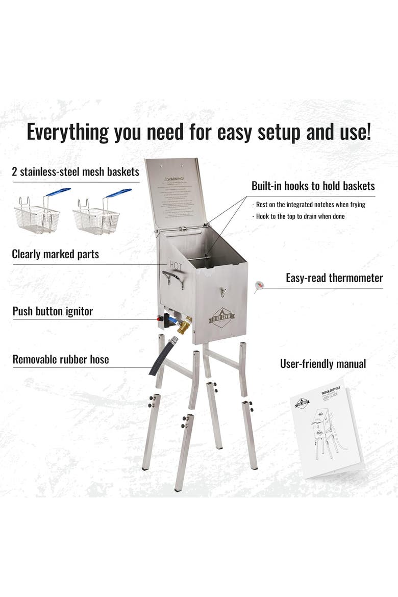 Outdoor 4-Gallon Propane Deep Fryer with Basket, 57000 BTU Outdoor Deep Fryer, Alternate, color, Silver