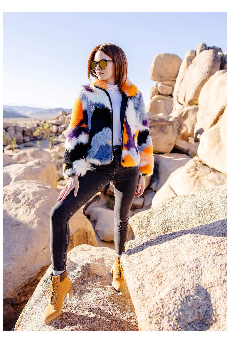 Glow Up Faux Fur Jacket, Alternate, color, MULTI