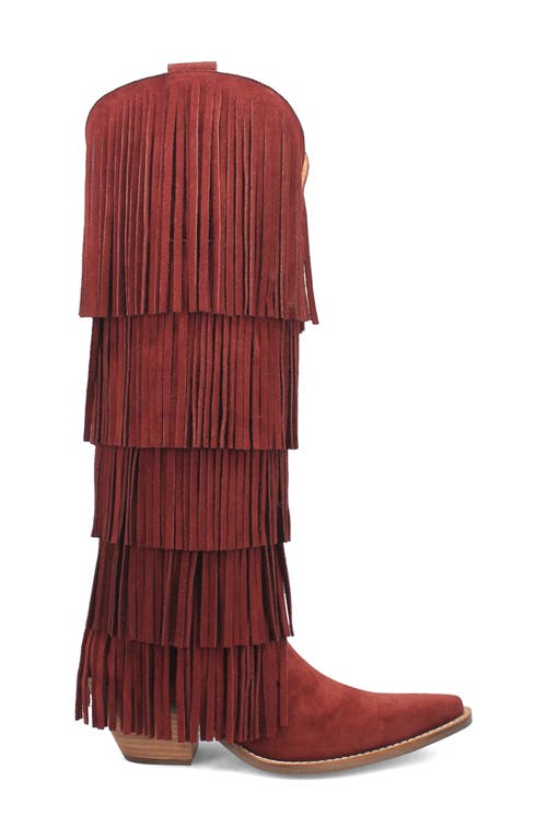 Dingo Wild Child Fringe Knee High Western Boot In Burgundy