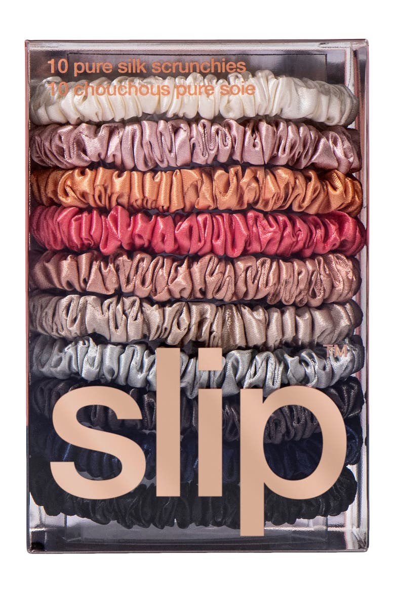 Pure Silk 10-Pack Skinny Scrunchies $65 Value, Alternate, color, PINK/ BLACK ASSORTED
