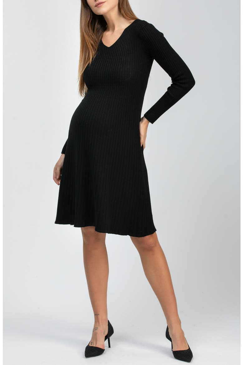 Bianca Rib Long Sleeve Maternity Dress, Main, color, BLACK