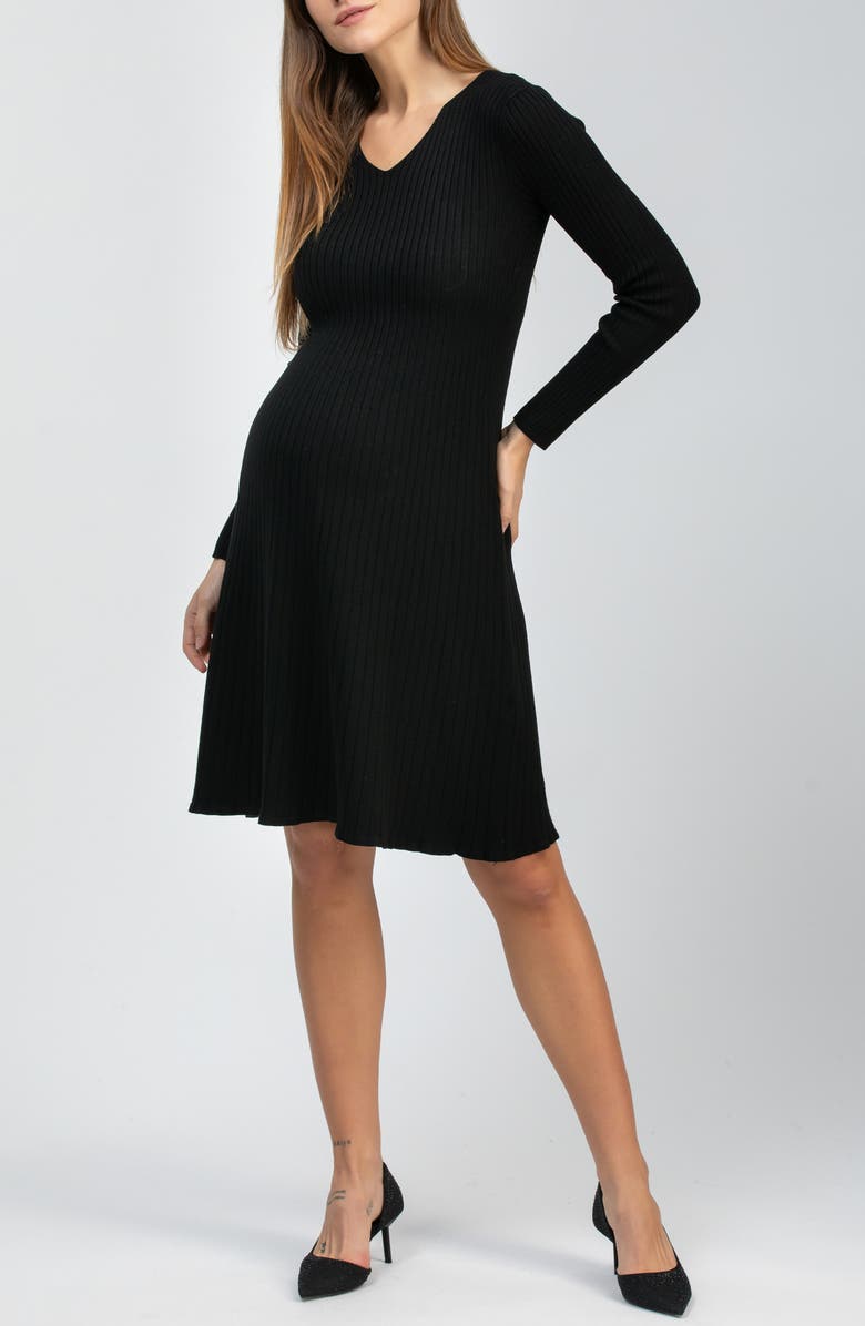 PIETRO BRUNELLI MATERNITY Bianca Rib Long Sleeve Maternity Dress, Main, color, Black