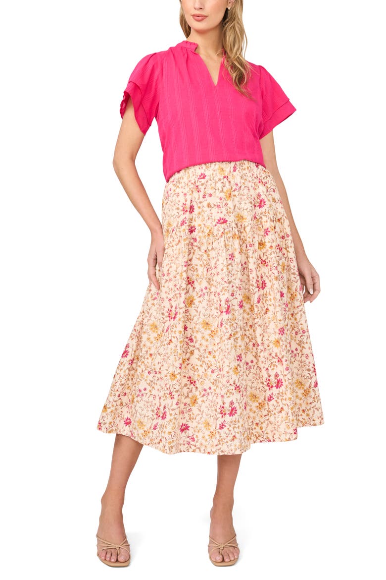 Ruffle Neck Flutter Sleeve Cotton Top, Alternate, color, PINK PEACOCK
