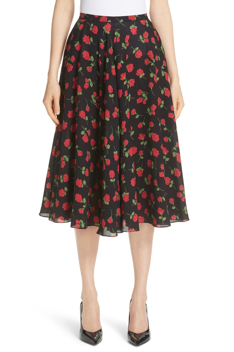 Rose Print Silk Georgette Dance Skirt, Main, color, CRIMSON