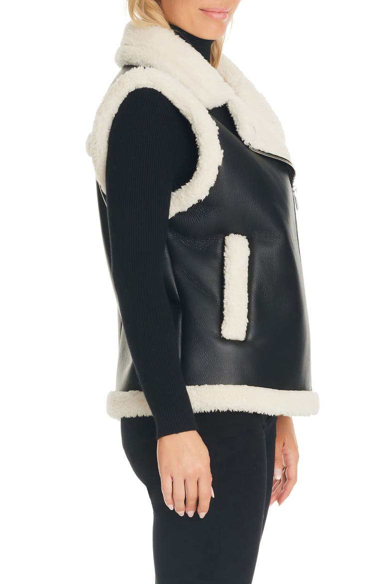 Bonded Faux Leather & Faux Shearling Vest, Alternate, color, BLACK CREAM