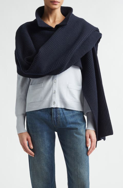 Wool Rib Scarf with Collar Detail