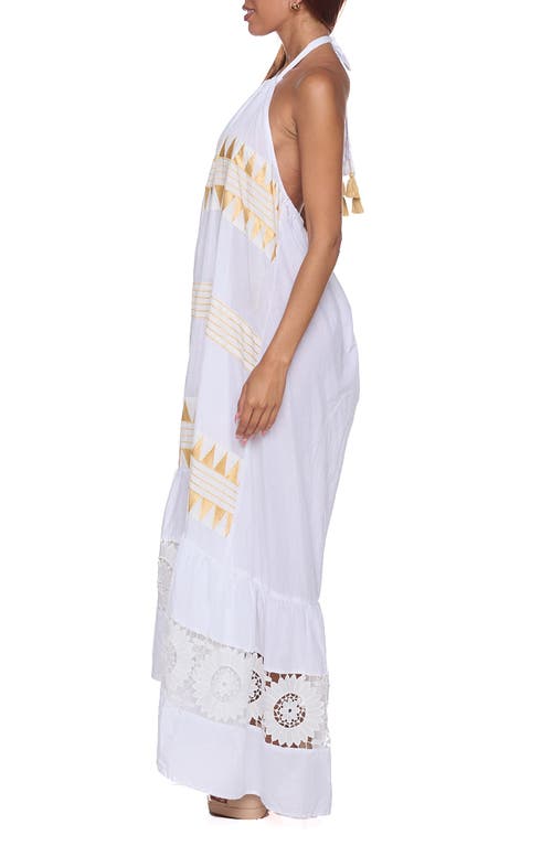 Ranee's Ranees Halter Cotton Maxi Sundress In White