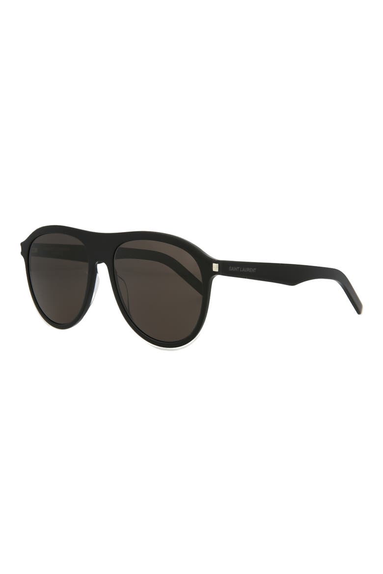 57mm Aviator Sunglasses, Alternate, color, BLACK BLACK BLACK