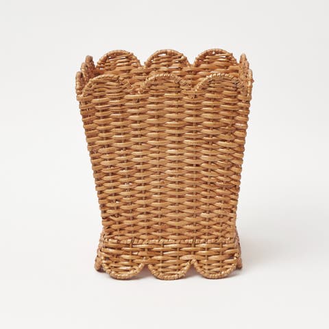 Scalloped Rattan Waste Paper Bin