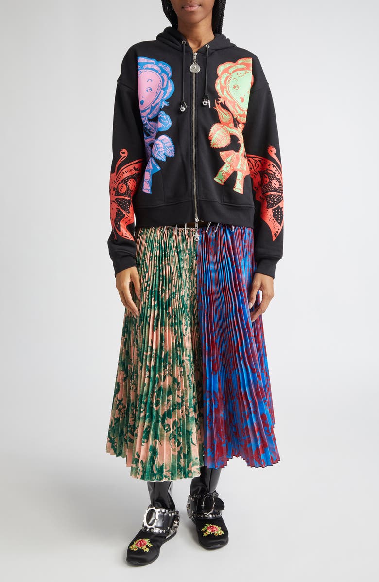 Chopova Lowena Mosey Mixed Print Pleated Taffeta Carabiner Skirt, Alternate, color,