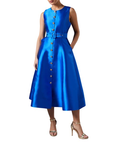 Button Through Belted Prom Dress