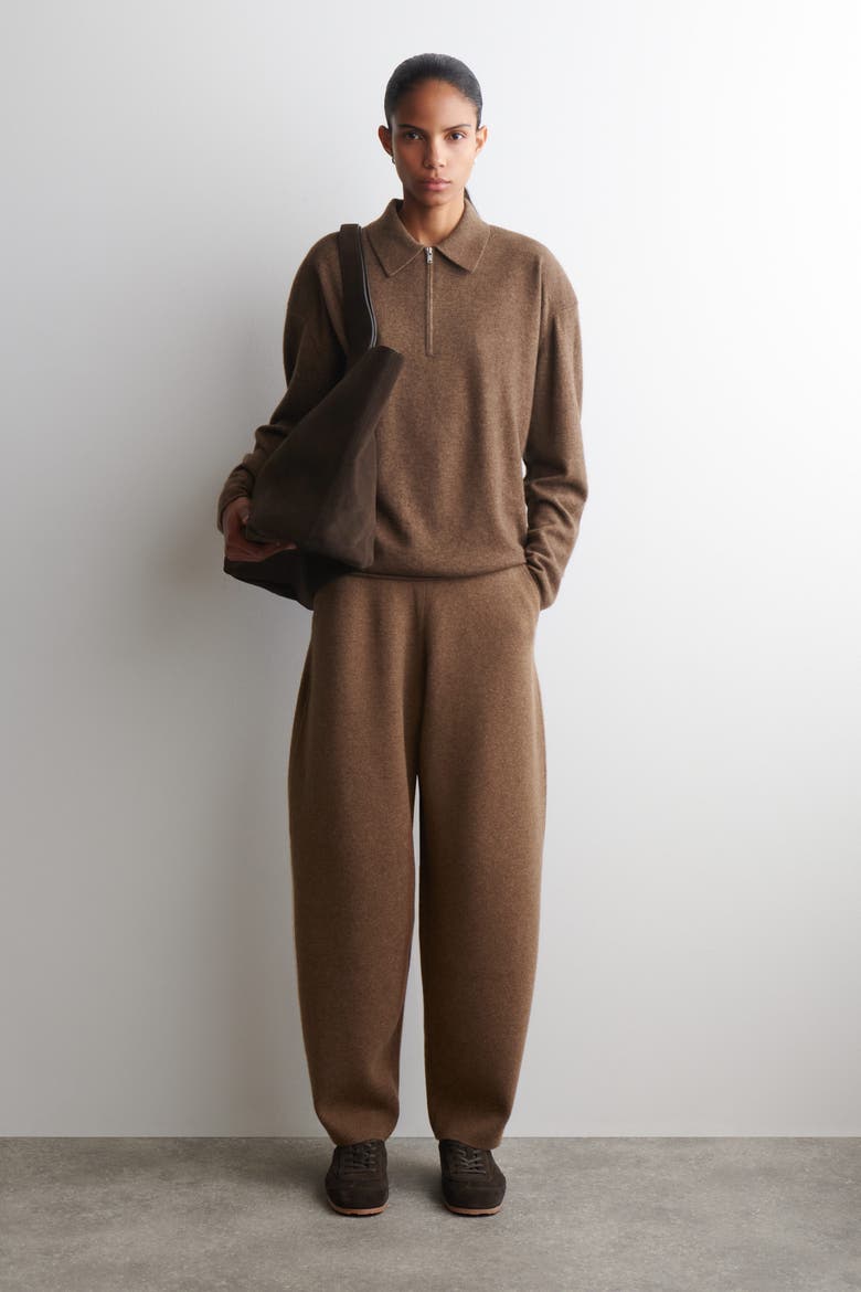 Merino Wool Barrel-Leg Pants, Main, color, BROWN MÉLANGE