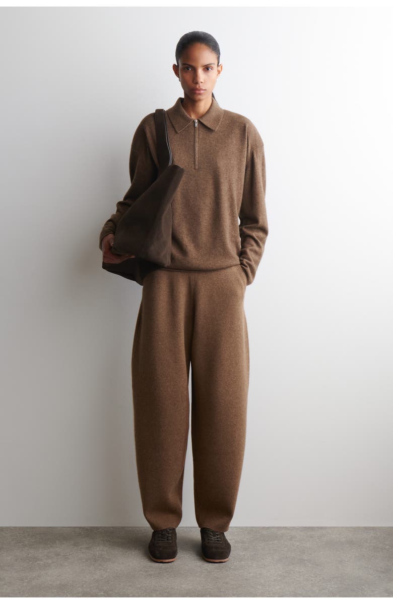 COS Merino Wool Barrel-Leg Pants, Main, color, Brown Mélange