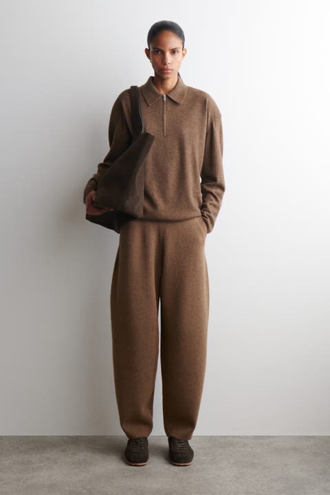 Merino Wool Barrel-Leg Pants