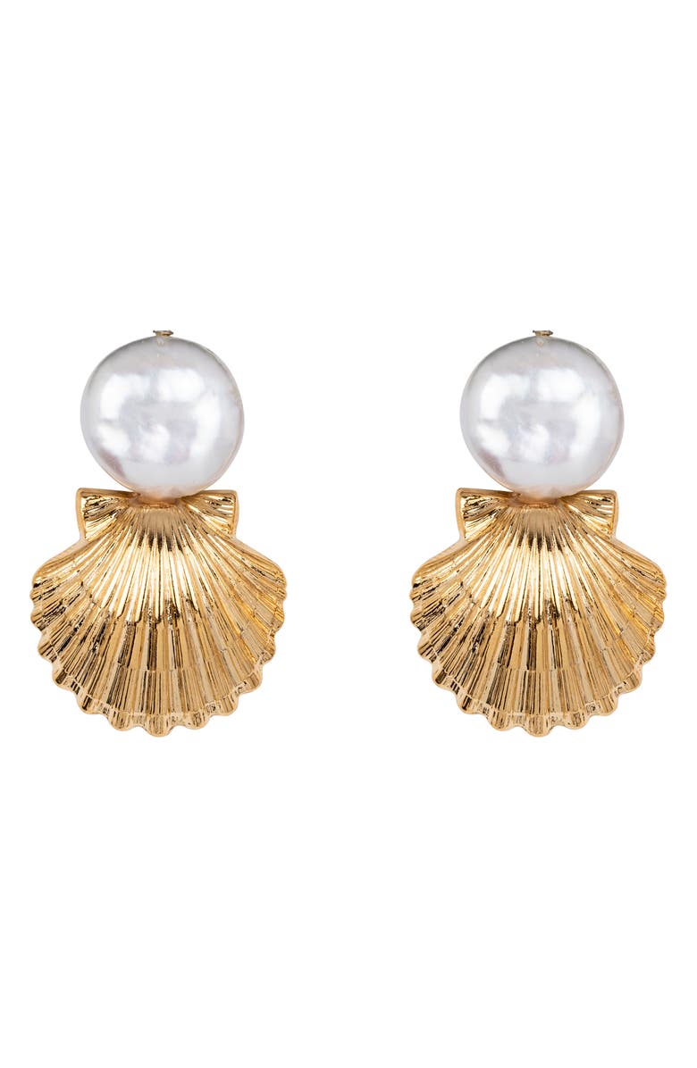 Jennifer Behr Laguna Shell Drop Earrings, Main, color, Gold