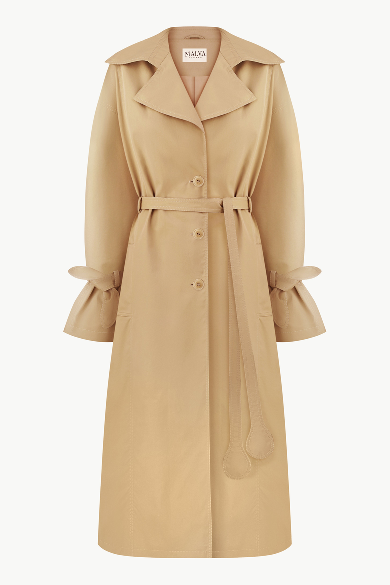 Relaxed Trench Coat With Detachable Scarf and Floral Appliques, Alternate, color, Beige