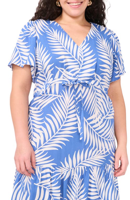 Vince Camuto Palm Print Tiered Maxi Dress In Cool Waters