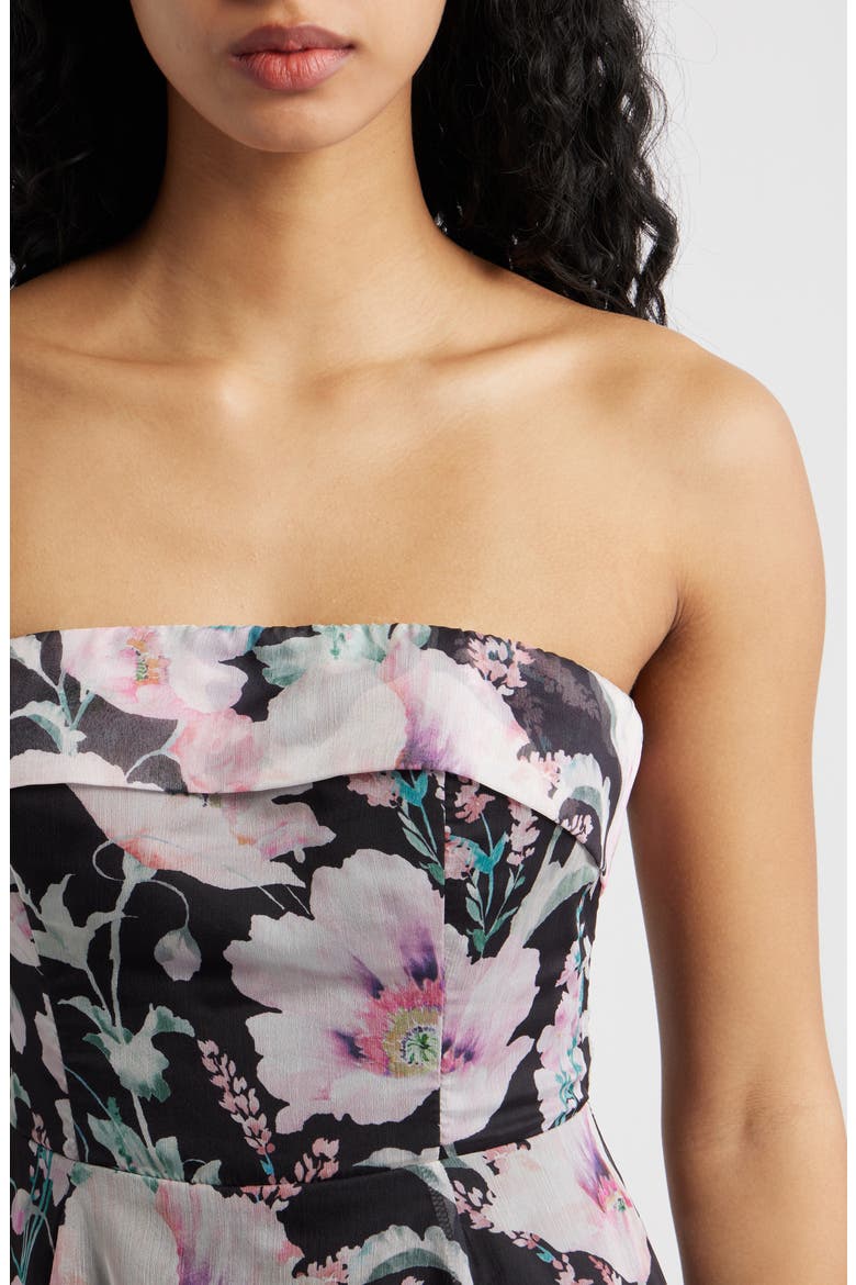 Elena Floral Strapless Cocktail Midi Dress, Alternate, color, BLACK FLORAL