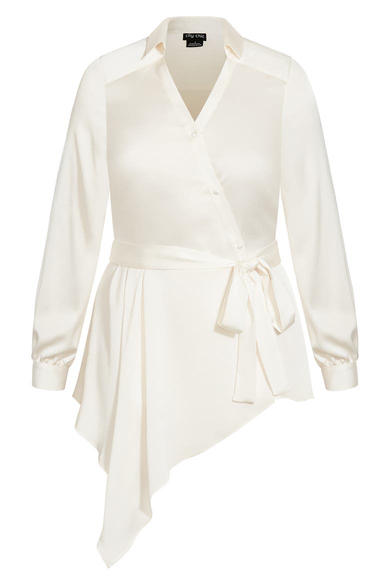 Tie 'N' Flow Asymmetric Satin Wrap Blouse, Alternate, color, PEARL