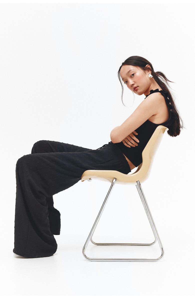 H&M Plumeti Drawstring Trousers, Alternate, color, Black