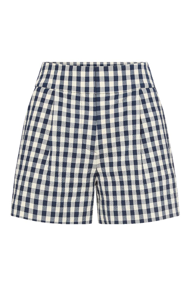 Haina Gingham Stretch Cotton Shorts, Alternate, color, NAVY/ DOVE