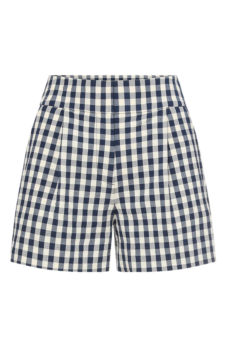 Veronica Beard Haina Gingham Stretch Cotton Shorts, Alternate, color, Navy/ Dove