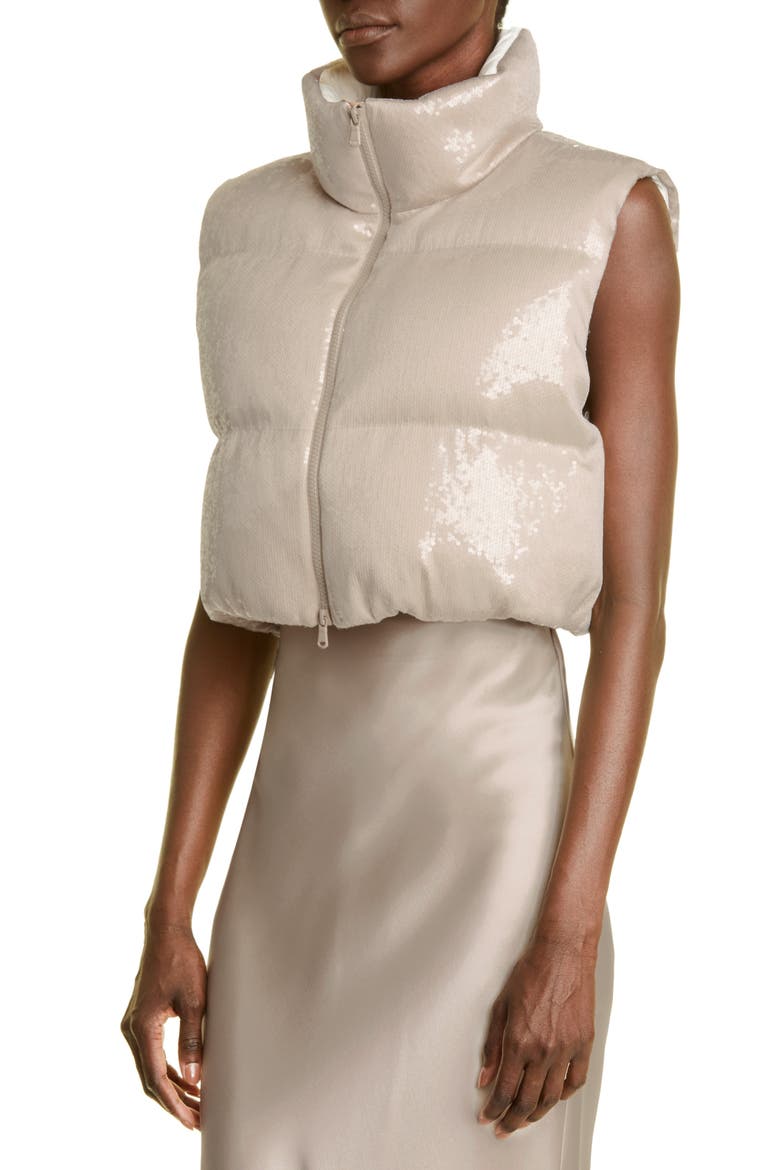 Dazzling Paillete Crop Down Vest, Alternate, color, C5782 PALE BLUSH