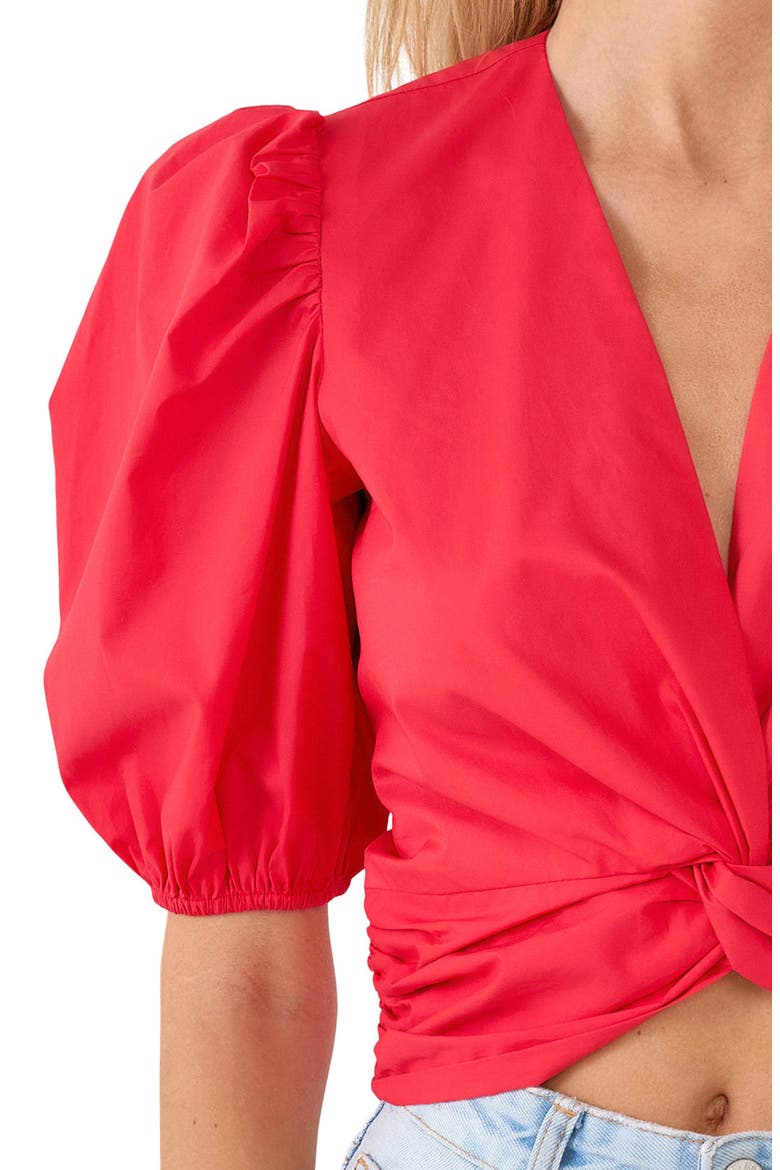 Puff Sleeve Crop Top, Alternate, color, RED