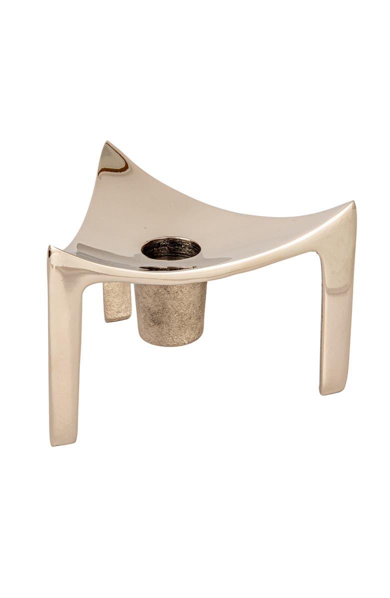 Storied Home Metal Triangular Footed Taper Holder, Nickel Finish, Main, color, Silver