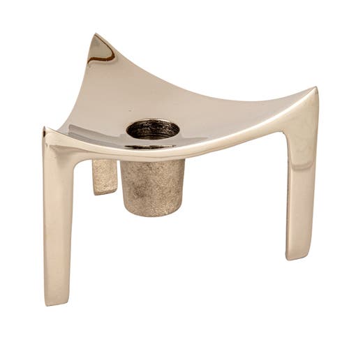 Storied Home Metal Triangular Footed Taper Holder, Nickel Finish In Silver