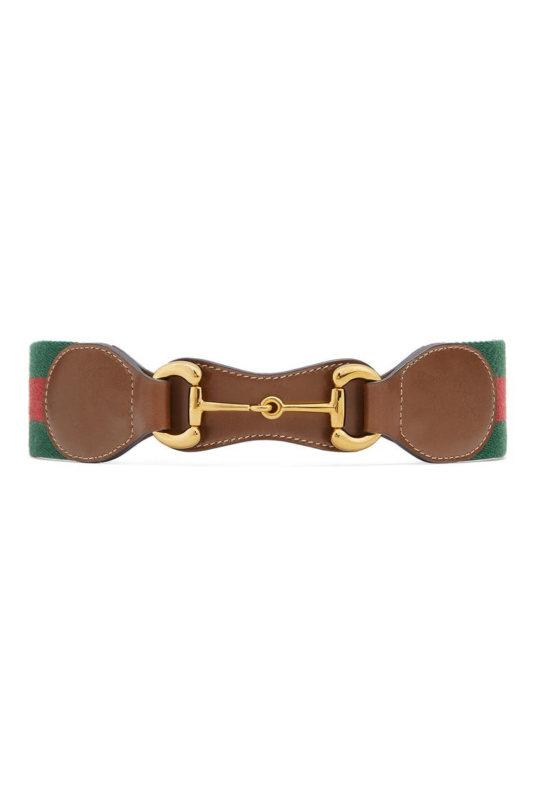 Horsebit Stripe Web Belt, Main, color, BROWN/ RED/ GREEN