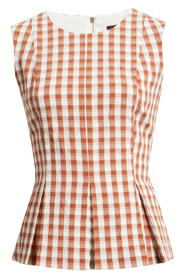 Gingham Sleeveless Peplum Top, Main, color, CINNAMON IVORY