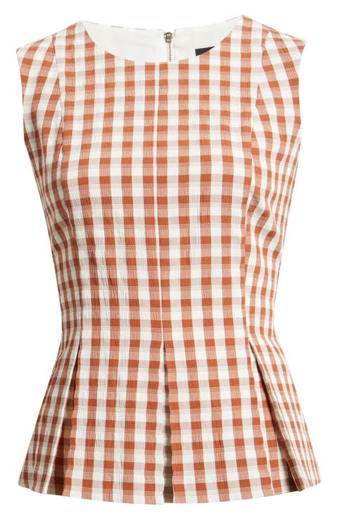 Gingham Sleeveless Peplum Top