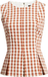 Tahari ASL Gingham Sleeveless Peplum Top