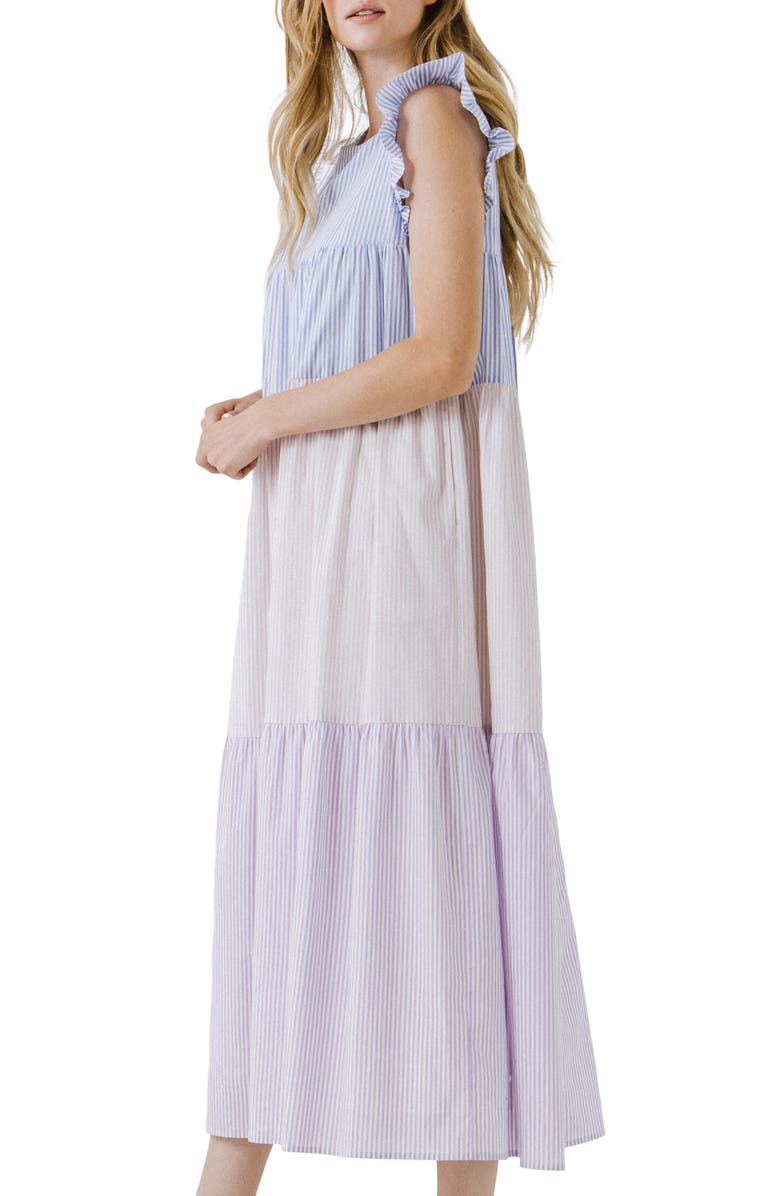 English Factory Stripe Colorblock Tiered Maxi Dress, Alternate, color, Multi