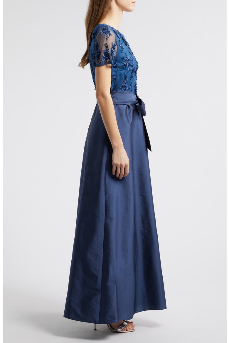 3D Floral Bodice Beaded Gown, Alternate, color, DENIM 427
