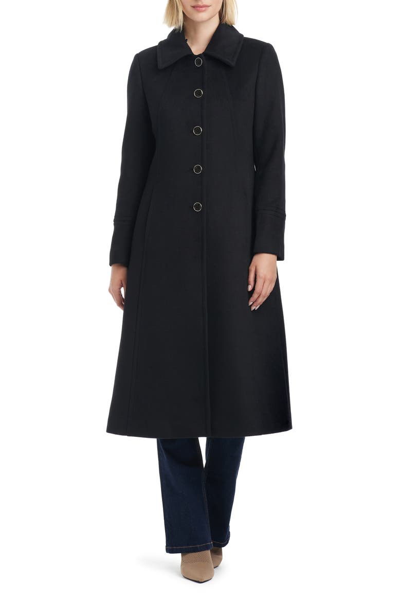 Wool Blend Coat with Removable Faux Fur Collar and Cuffs, Alternate, color, BLACK