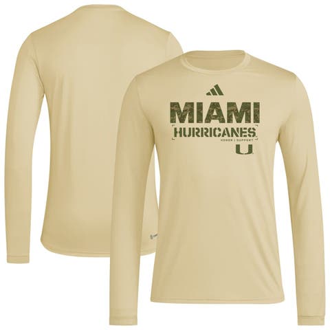 Men's adidas Natural Miami Hurricanes Strategy Pre-Game Long Sleeve T-Shirt