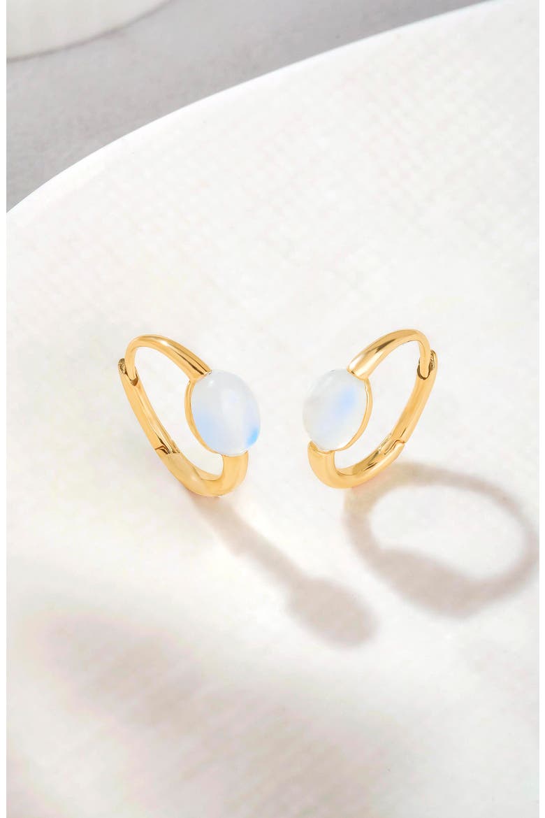 Moonstone Huggie Hoop Earrings, Alternate, color, BLUE