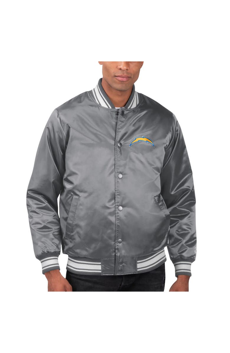 STARTER Men's Starter Gray Los Angeles Chargers Locker Room Satin Varsity Full-Snap Jacket, Main, color, Gray