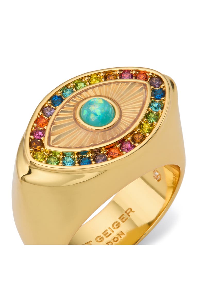 Rainbow Crystal Evil Eye Cocktail Ring, Alternate, color, MULTI/ GOLD