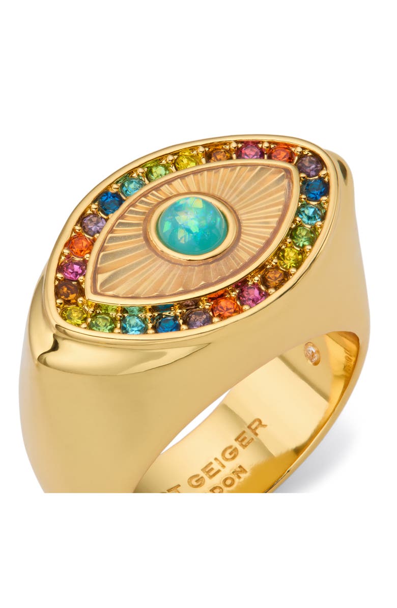 Kurt Geiger London Rainbow Crystal Evil Eye Cocktail Ring, Alternate, color, Multi/ Gold