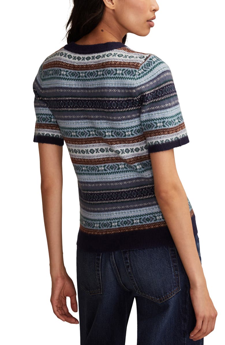 Lucky Brand Fair Isle Short Sleeve Sweater, Alternate, color, Flint Stone