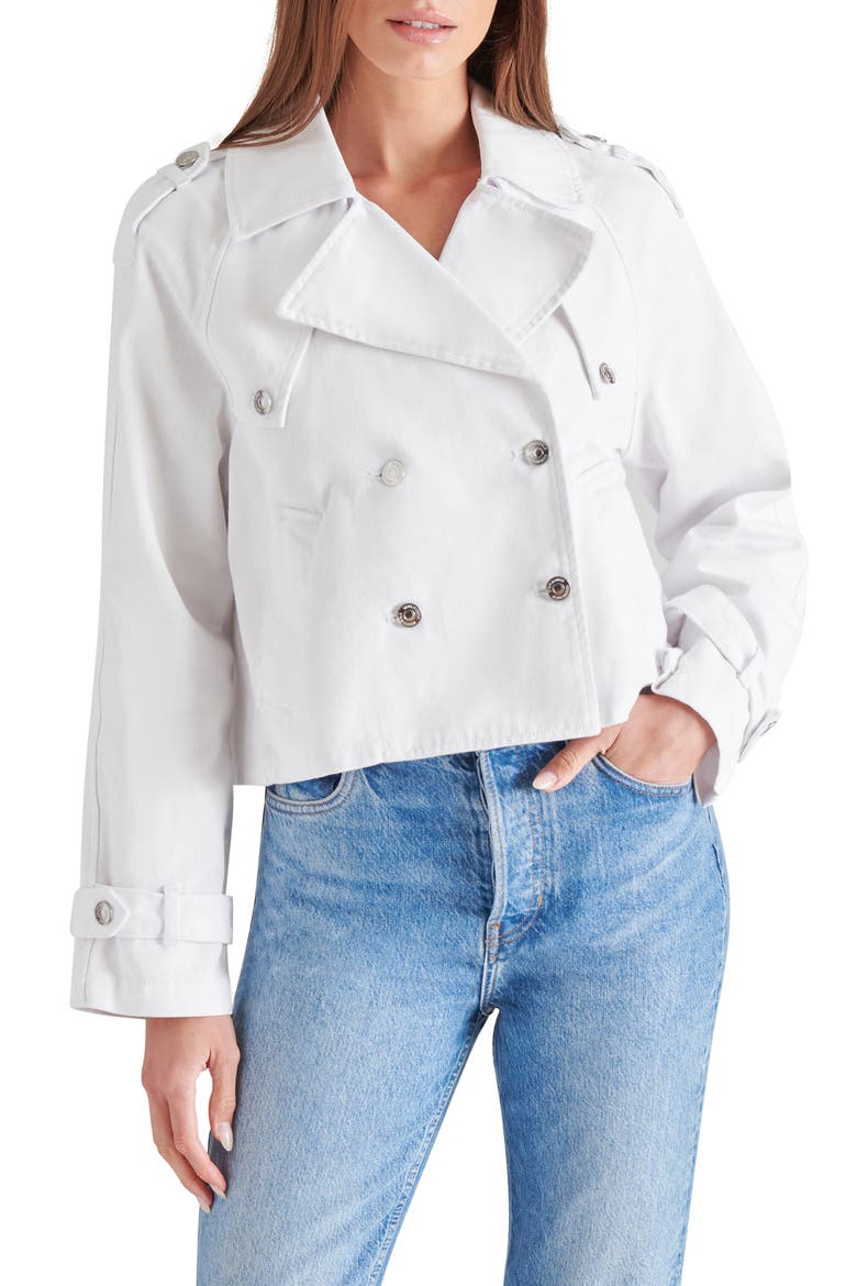 Sirus Crop Denim Trench Coat, Main, color, WHITE