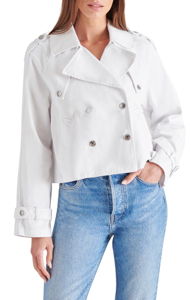 Steve Madden Sirus Crop Denim Trench Coat, Main, color, White