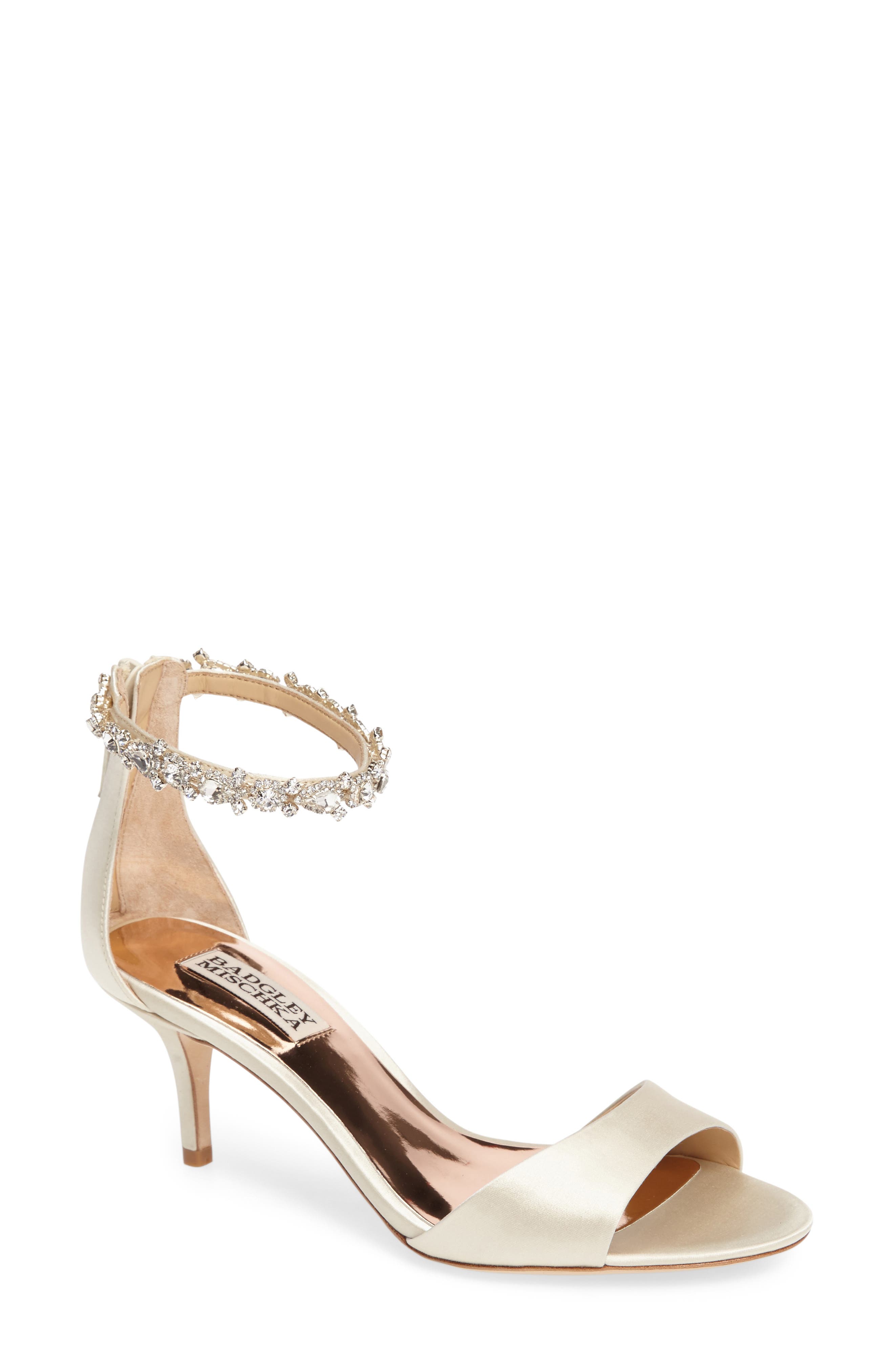 Badgley Mischka Geranium Embellished Sandal, Main, color, IVORY SATIN