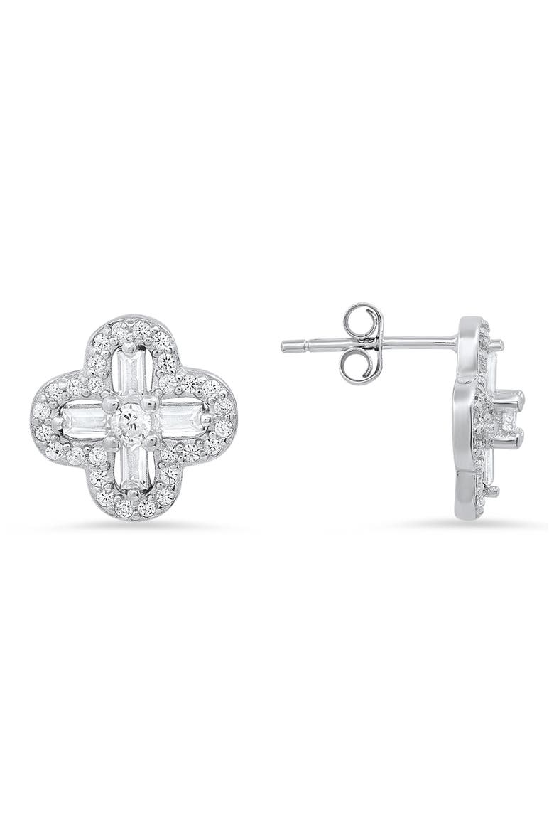 Sterling Silver CZ Stud Earrings, Main, color, SILVER