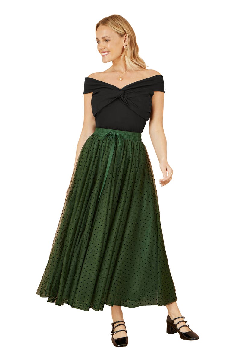 Yumi Mesh Heart Print Tulle Skirt, Main, color, Green